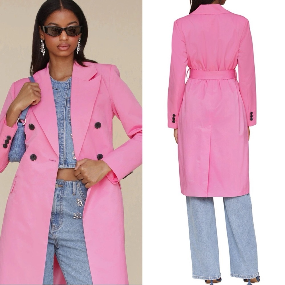 Avec Les Filles Pink Double-Breasted Duster Coat